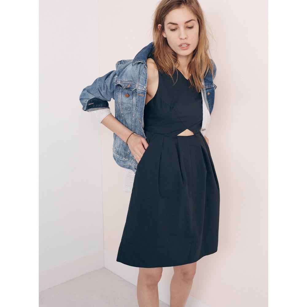 Madewell Navy‎ Blue Cutout Dress Size 0 Sleeveless Pockets Classic Preppy Sheath